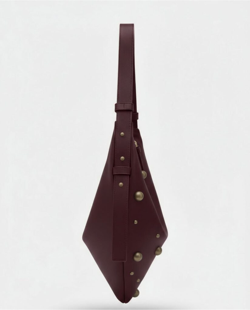 Bolso de hombro tipo pañuelo con tachuelas burdeos — foto 3