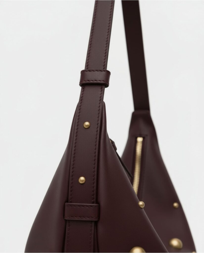 Bolso de hombro tipo pañuelo con tachuelas burdeos — foto 4