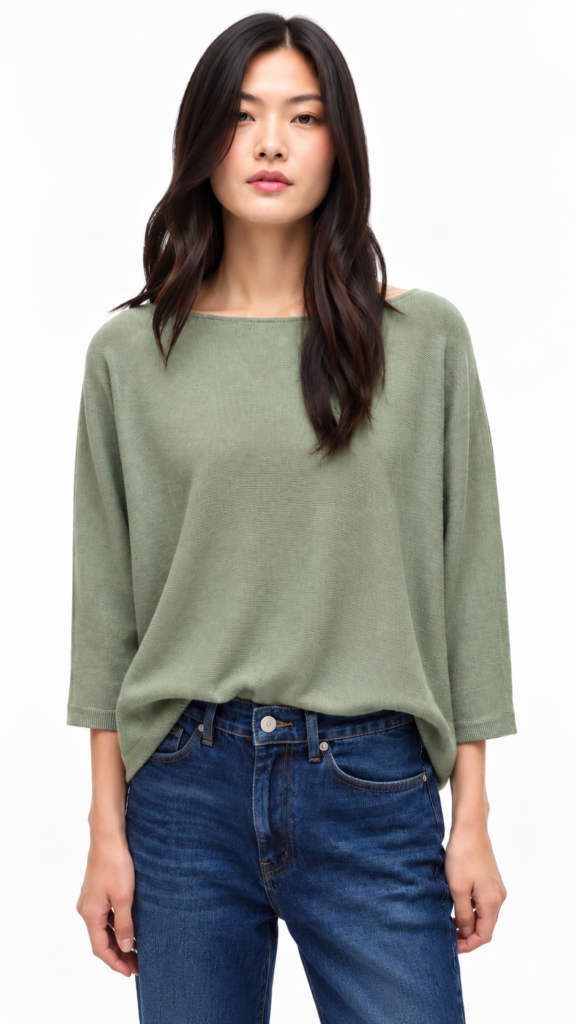Top VERDE de punto cuello barco — foto 3