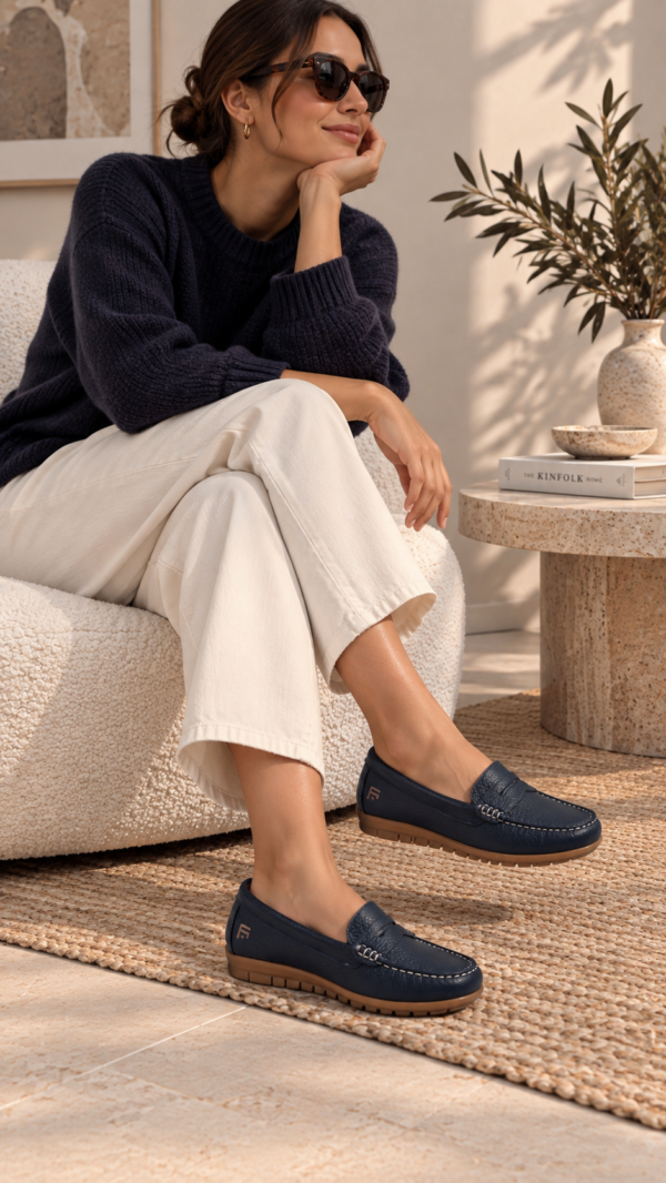 Mocasín piel AZUL  MARINO