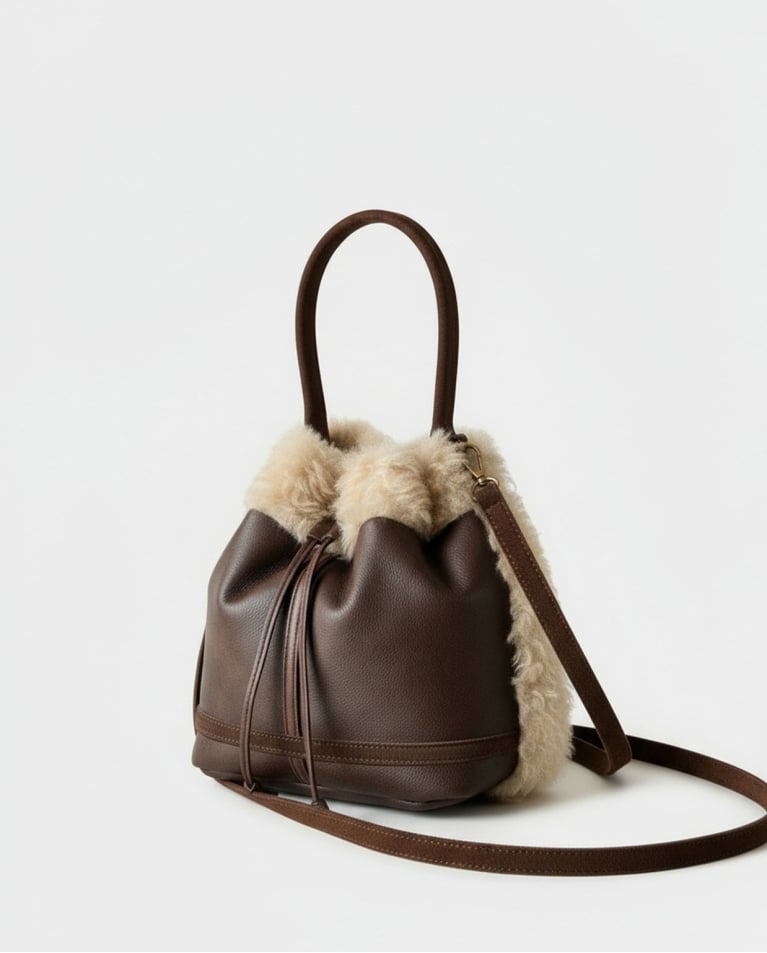 Bolso cubo doble cara con pelo marrón - Imagen 4