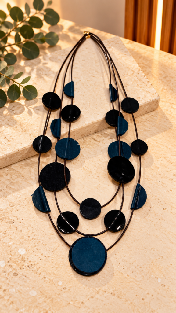 Collar artesanal de piel NEGRO/VERDE — foto 2