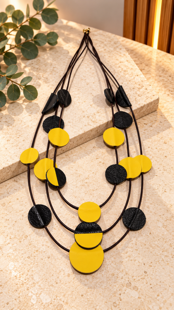 Collar artesanal de piel VERDE/AMARILLO — foto 2