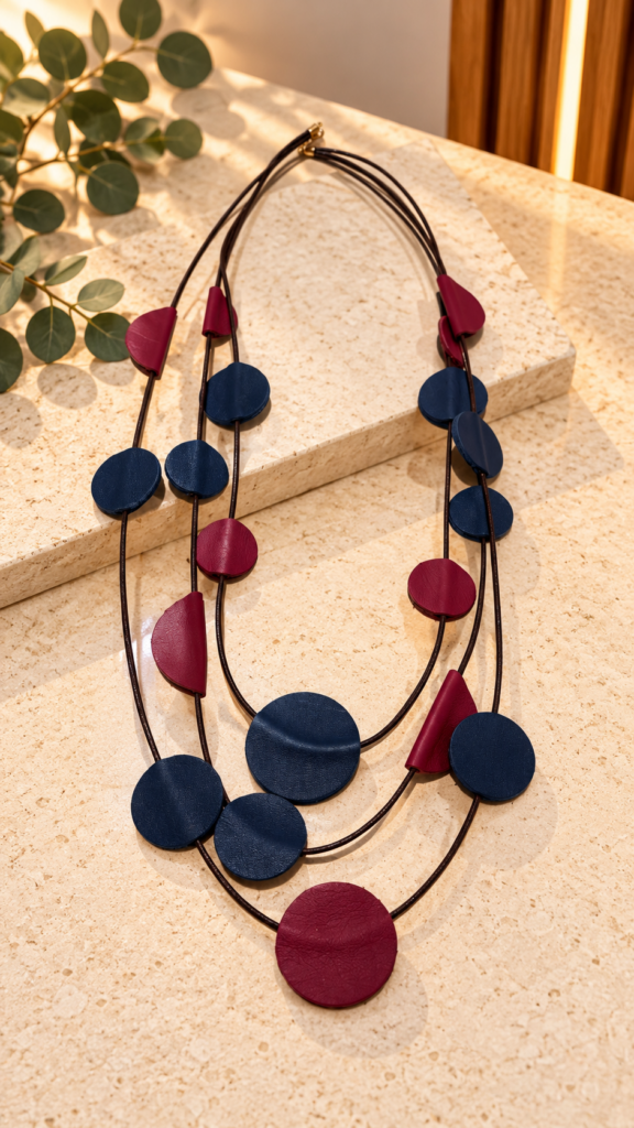 Collar artesanal de piel BURDEOS/AZUL — foto 2